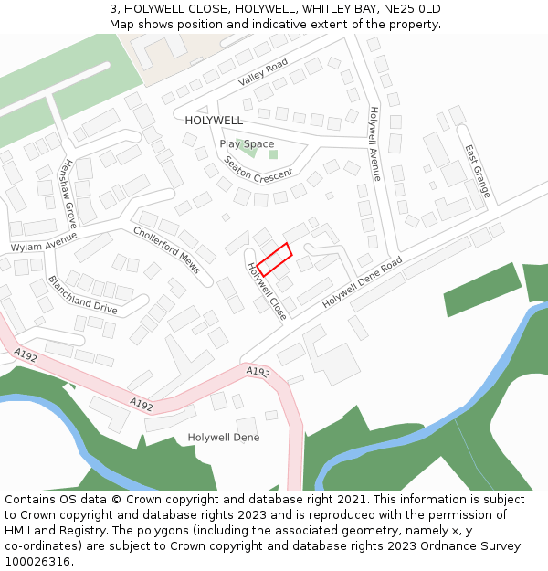 3, HOLYWELL CLOSE, HOLYWELL, WHITLEY BAY, NE25 0LD: Location map and indicative extent of plot