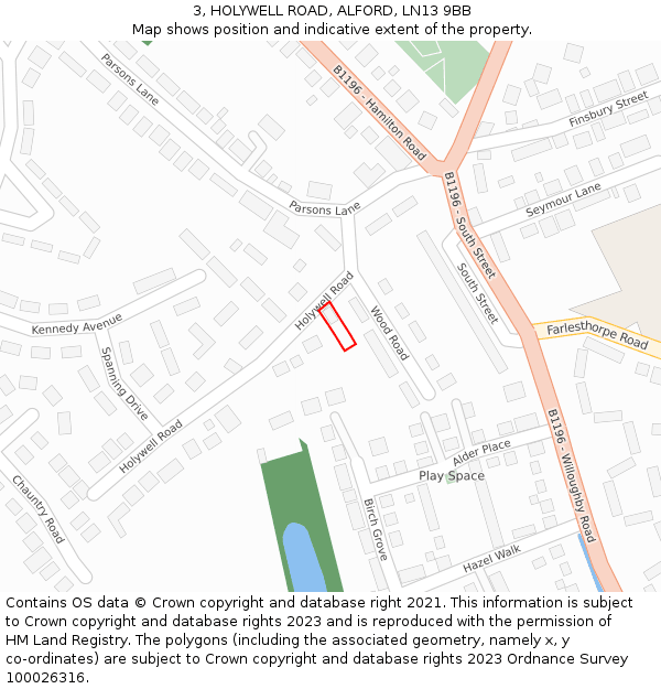3, HOLYWELL ROAD, ALFORD, LN13 9BB: Location map and indicative extent of plot