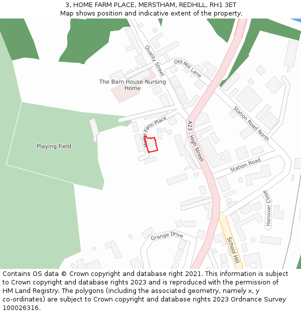 3, HOME FARM PLACE, MERSTHAM, REDHILL, RH1 3ET: Location map and indicative extent of plot