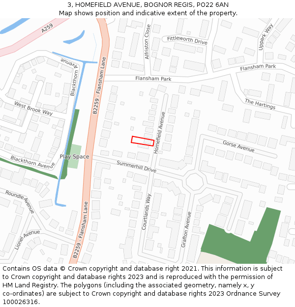 3, HOMEFIELD AVENUE, BOGNOR REGIS, PO22 6AN: Location map and indicative extent of plot