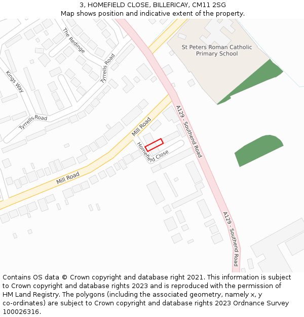 3, HOMEFIELD CLOSE, BILLERICAY, CM11 2SG: Location map and indicative extent of plot