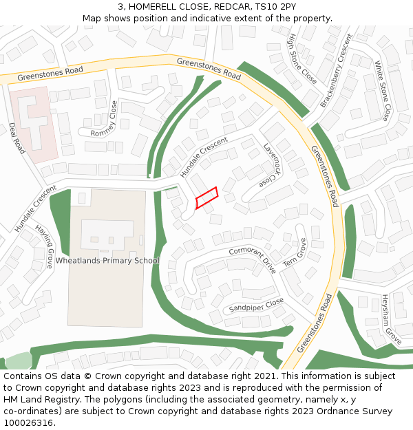 3, HOMERELL CLOSE, REDCAR, TS10 2PY: Location map and indicative extent of plot