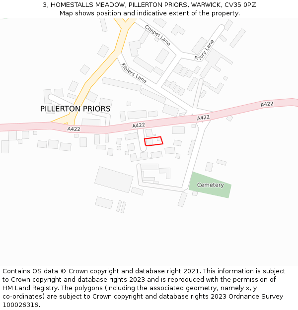 3, HOMESTALLS MEADOW, PILLERTON PRIORS, WARWICK, CV35 0PZ: Location map and indicative extent of plot