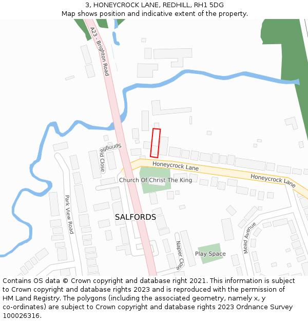 3, HONEYCROCK LANE, REDHILL, RH1 5DG: Location map and indicative extent of plot