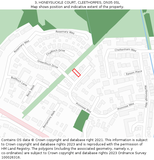 3, HONEYSUCKLE COURT, CLEETHORPES, DN35 0SL: Location map and indicative extent of plot