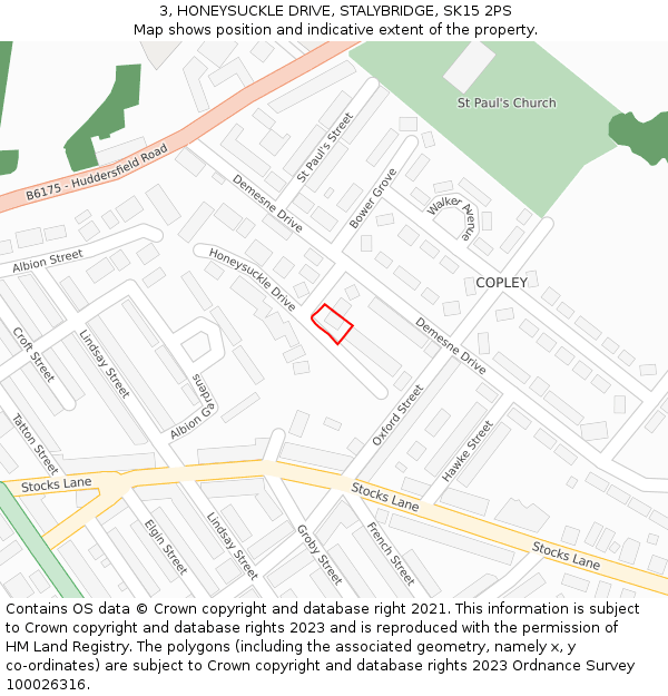 3, HONEYSUCKLE DRIVE, STALYBRIDGE, SK15 2PS: Location map and indicative extent of plot