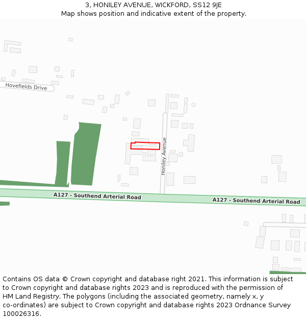 3, HONILEY AVENUE, WICKFORD, SS12 9JE: Location map and indicative extent of plot