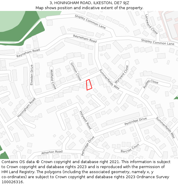 3, HONINGHAM ROAD, ILKESTON, DE7 9JZ: Location map and indicative extent of plot