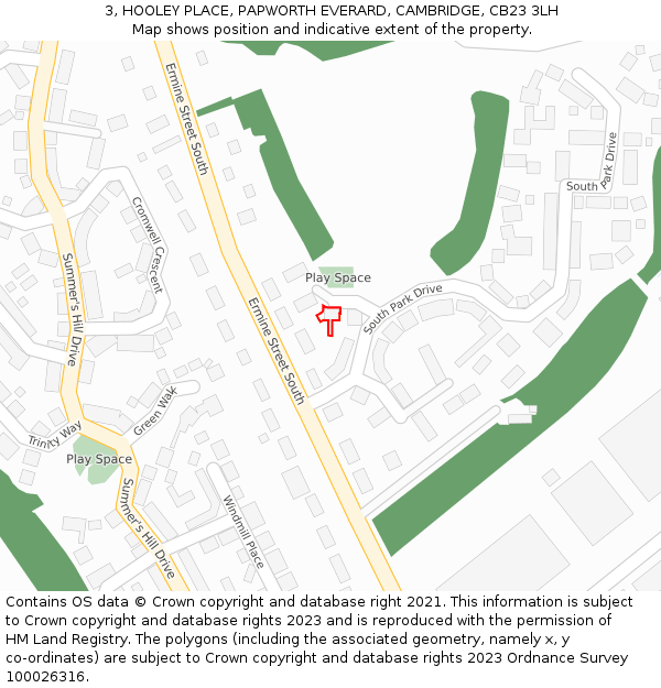 3, HOOLEY PLACE, PAPWORTH EVERARD, CAMBRIDGE, CB23 3LH: Location map and indicative extent of plot