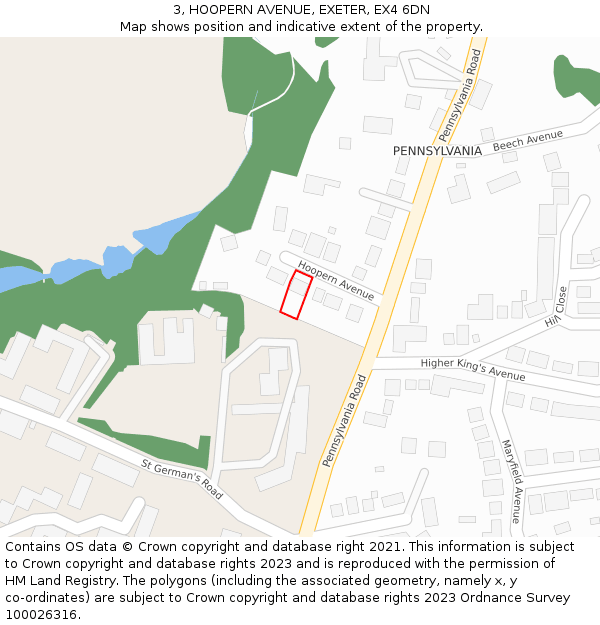 3, HOOPERN AVENUE, EXETER, EX4 6DN: Location map and indicative extent of plot