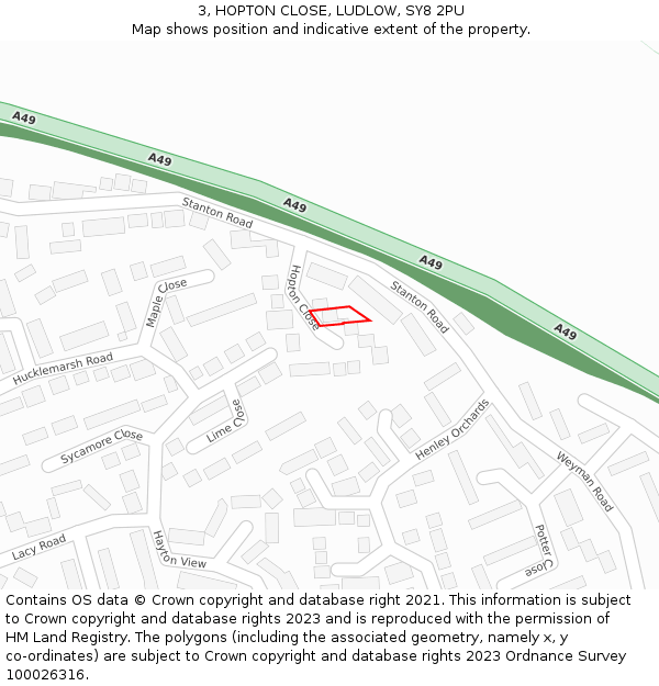 3, HOPTON CLOSE, LUDLOW, SY8 2PU: Location map and indicative extent of plot