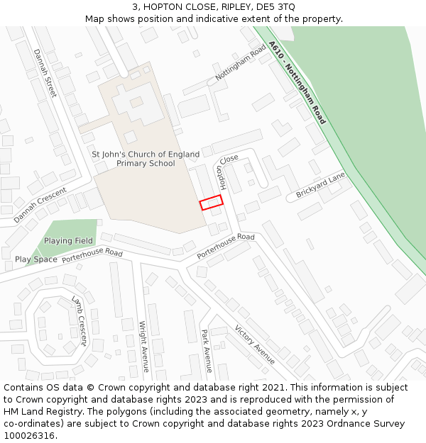 3, HOPTON CLOSE, RIPLEY, DE5 3TQ: Location map and indicative extent of plot