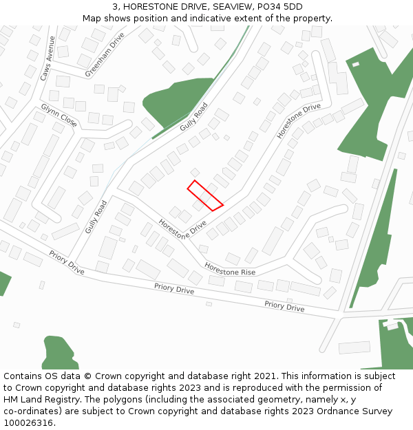 3, HORESTONE DRIVE, SEAVIEW, PO34 5DD: Location map and indicative extent of plot