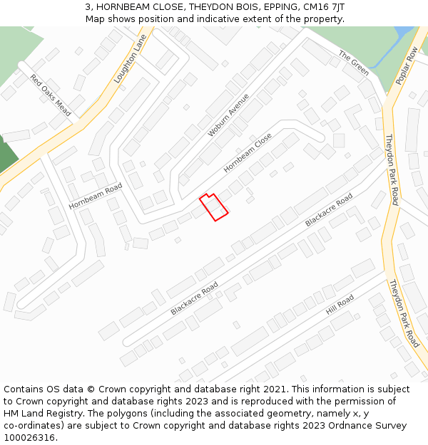 3, HORNBEAM CLOSE, THEYDON BOIS, EPPING, CM16 7JT: Location map and indicative extent of plot