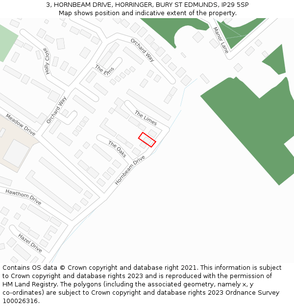 3, HORNBEAM DRIVE, HORRINGER, BURY ST EDMUNDS, IP29 5SP: Location map and indicative extent of plot