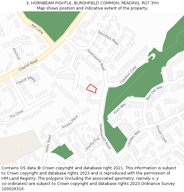 3, HORNBEAM PIGHTLE, BURGHFIELD COMMON, READING, RG7 3YH: Location map and indicative extent of plot