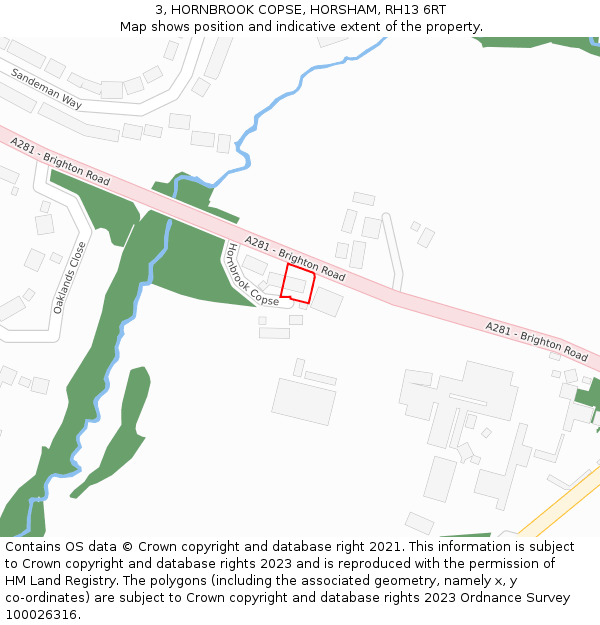 3, HORNBROOK COPSE, HORSHAM, RH13 6RT: Location map and indicative extent of plot