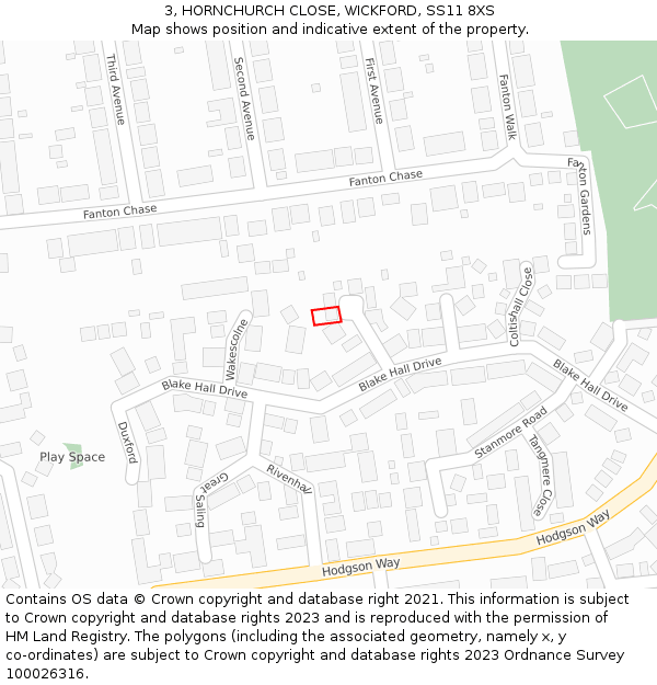 3, HORNCHURCH CLOSE, WICKFORD, SS11 8XS: Location map and indicative extent of plot