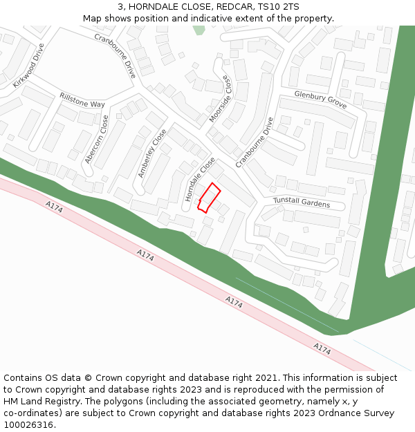 3, HORNDALE CLOSE, REDCAR, TS10 2TS: Location map and indicative extent of plot
