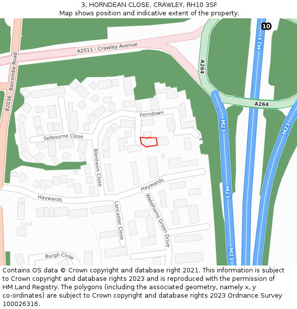 3, HORNDEAN CLOSE, CRAWLEY, RH10 3SF: Location map and indicative extent of plot