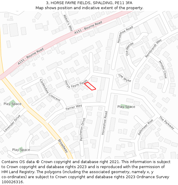 3, HORSE FAYRE FIELDS, SPALDING, PE11 3FA: Location map and indicative extent of plot