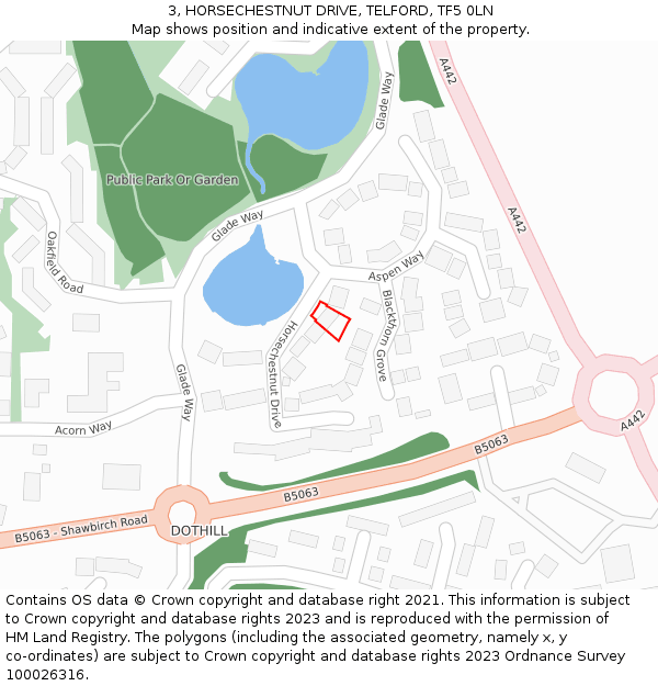 3, HORSECHESTNUT DRIVE, TELFORD, TF5 0LN: Location map and indicative extent of plot