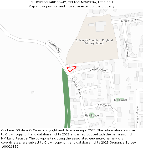 3, HORSEGUARDS WAY, MELTON MOWBRAY, LE13 0SU: Location map and indicative extent of plot