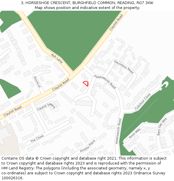 3, HORSESHOE CRESCENT, BURGHFIELD COMMON, READING, RG7 3XW: Location map and indicative extent of plot