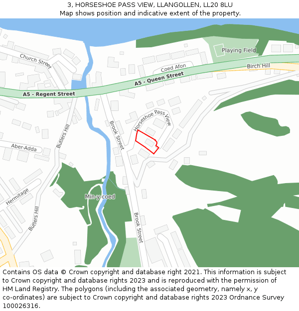 3, HORSESHOE PASS VIEW, LLANGOLLEN, LL20 8LU: Location map and indicative extent of plot