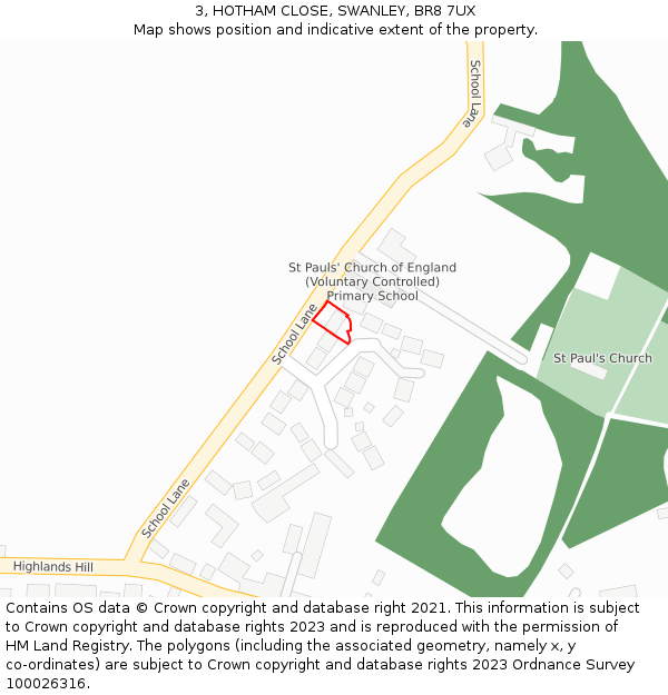 3, HOTHAM CLOSE, SWANLEY, BR8 7UX: Location map and indicative extent of plot