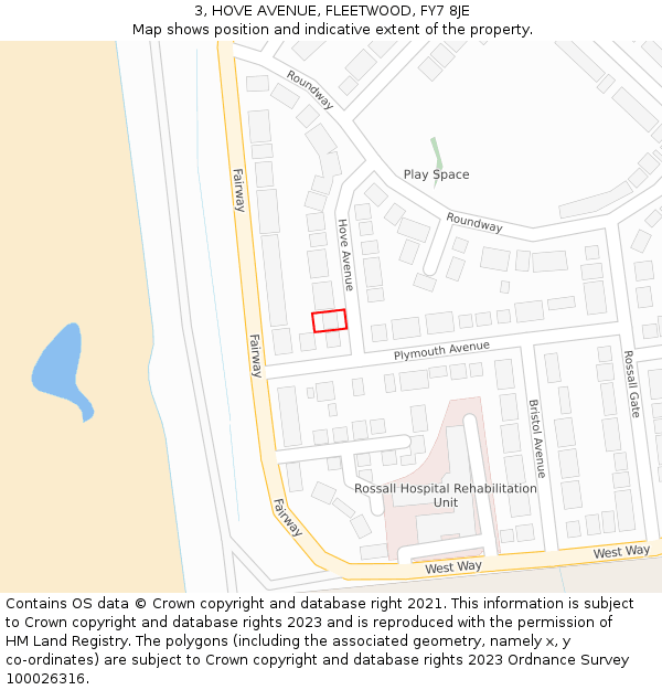 3, HOVE AVENUE, FLEETWOOD, FY7 8JE: Location map and indicative extent of plot