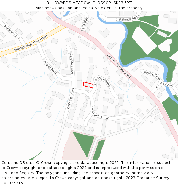 3, HOWARDS MEADOW, GLOSSOP, SK13 6PZ: Location map and indicative extent of plot