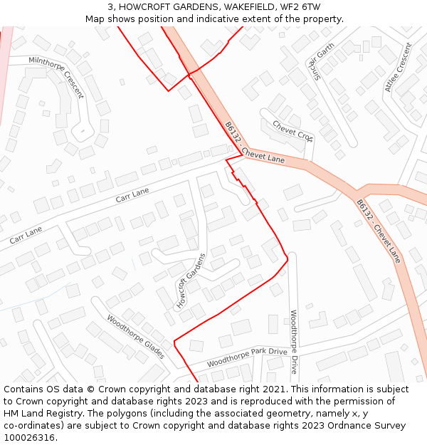 3, HOWCROFT GARDENS, WAKEFIELD, WF2 6TW: Location map and indicative extent of plot