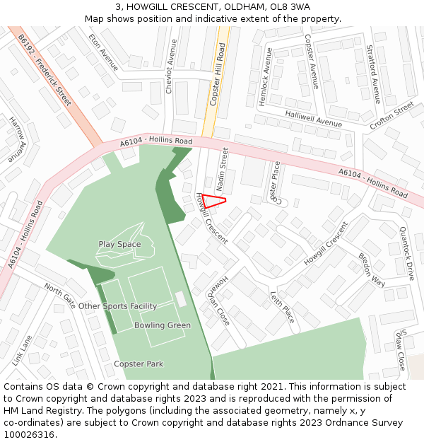 3, HOWGILL CRESCENT, OLDHAM, OL8 3WA: Location map and indicative extent of plot