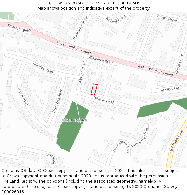3, HOWTON ROAD, BOURNEMOUTH, BH10 5LN: Location map and indicative extent of plot