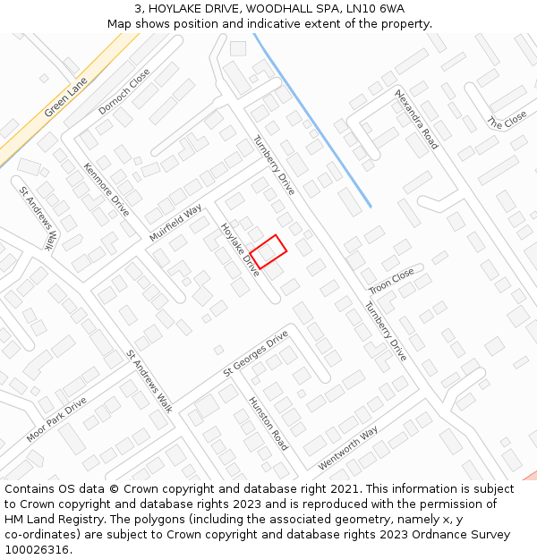 3, HOYLAKE DRIVE, WOODHALL SPA, LN10 6WA: Location map and indicative extent of plot