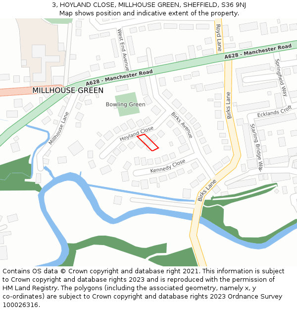 3, HOYLAND CLOSE, MILLHOUSE GREEN, SHEFFIELD, S36 9NJ: Location map and indicative extent of plot