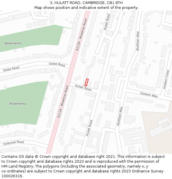 3, HULATT ROAD, CAMBRIDGE, CB1 8TH: Location map and indicative extent of plot