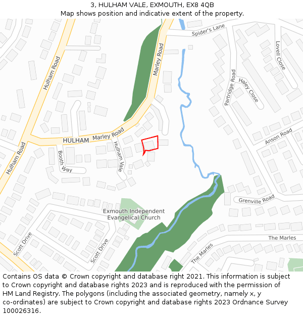 3, HULHAM VALE, EXMOUTH, EX8 4QB: Location map and indicative extent of plot