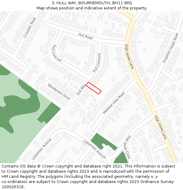 3, HULL WAY, BOURNEMOUTH, BH11 9RQ: Location map and indicative extent of plot