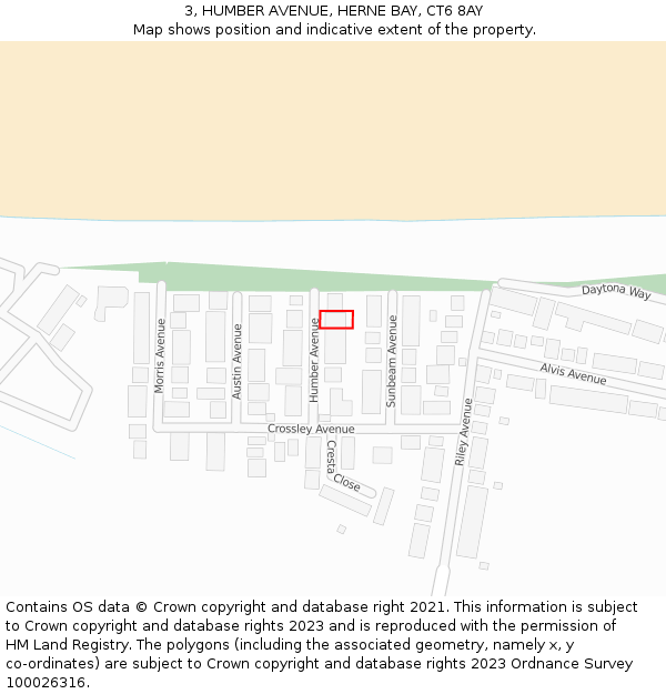 3, HUMBER AVENUE, HERNE BAY, CT6 8AY: Location map and indicative extent of plot