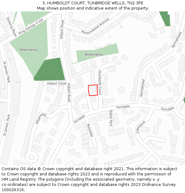 3, HUMBOLDT COURT, TUNBRIDGE WELLS, TN2 3PE: Location map and indicative extent of plot