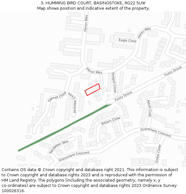 3, HUMMING BIRD COURT, BASINGSTOKE, RG22 5UW: Location map and indicative extent of plot