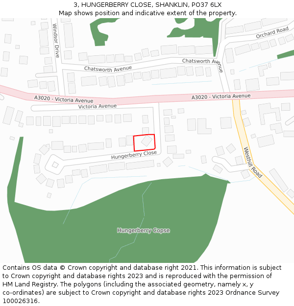 3, HUNGERBERRY CLOSE, SHANKLIN, PO37 6LX: Location map and indicative extent of plot