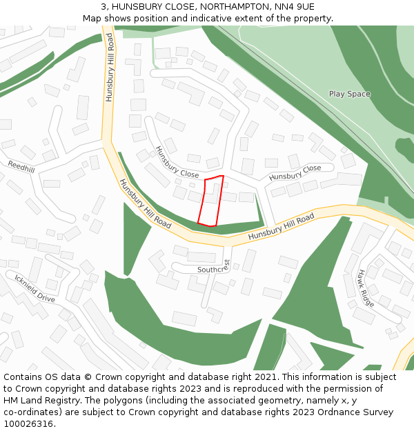 3, HUNSBURY CLOSE, NORTHAMPTON, NN4 9UE: Location map and indicative extent of plot