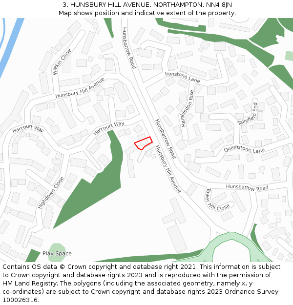 3, HUNSBURY HILL AVENUE, NORTHAMPTON, NN4 8JN: Location map and indicative extent of plot
