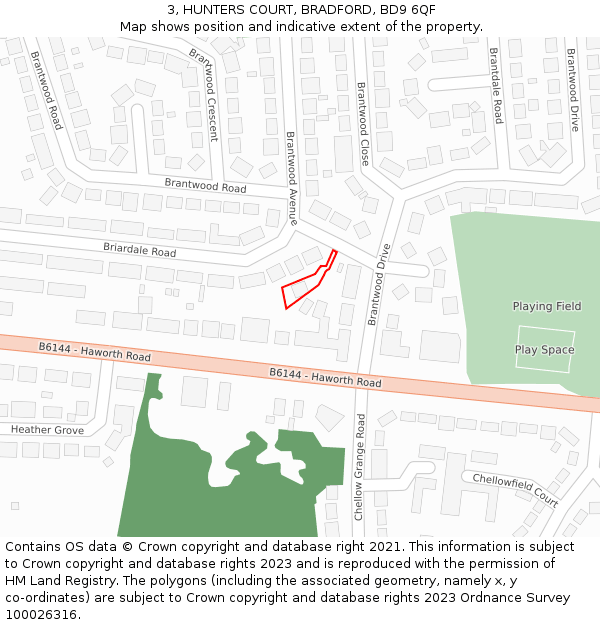 3, HUNTERS COURT, BRADFORD, BD9 6QF: Location map and indicative extent of plot