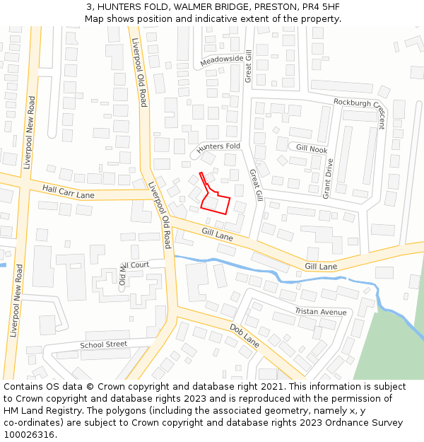 3, HUNTERS FOLD, WALMER BRIDGE, PRESTON, PR4 5HF: Location map and indicative extent of plot
