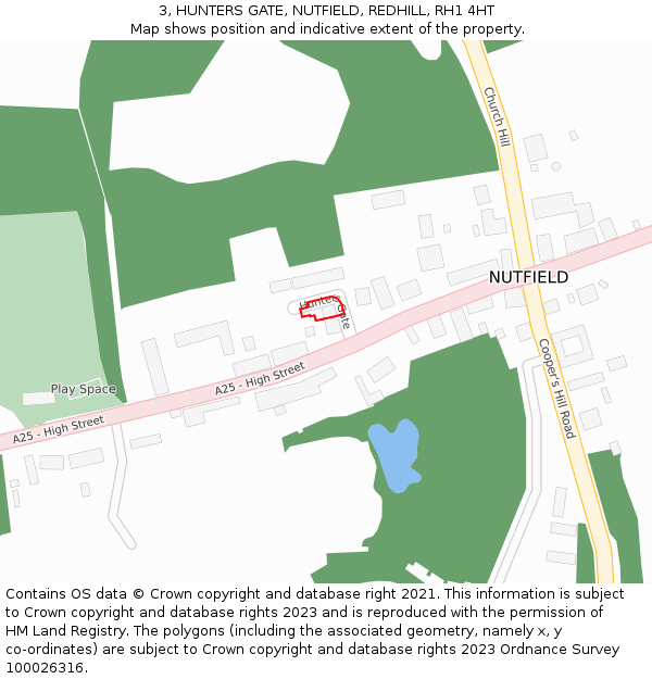 3, HUNTERS GATE, NUTFIELD, REDHILL, RH1 4HT: Location map and indicative extent of plot