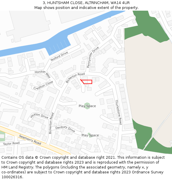 3, HUNTSHAM CLOSE, ALTRINCHAM, WA14 4UR: Location map and indicative extent of plot